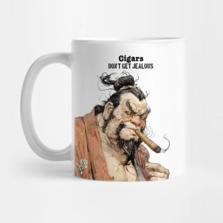 Puff Sumo: "Cigars Don't Get Jealous" on a light (Knocked Out) background Mug